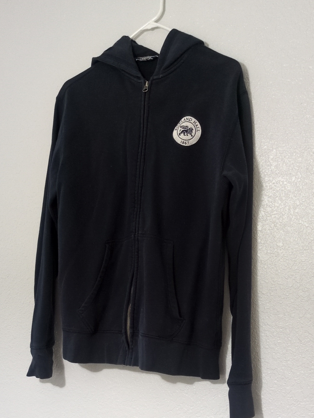 Lands' End Black Zip Hoodie with Logo Patch Rollinghall Size Small
